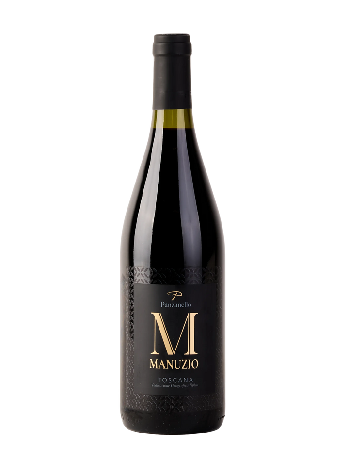 Bottiglia di Manuzio Supertuscan IGT Toscana Panzanello 2020, vino rosso premium merlot in purezza, biologico