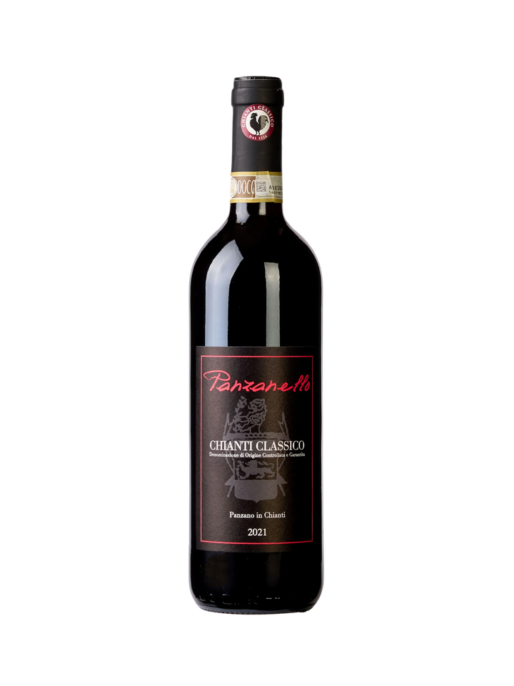 Bottiglia di Panzanello Chianti Classico 2022, vino rosso toscano biologico 100% Sangiovese, morbido ed equilibrato